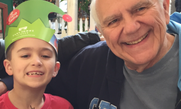Ryan Sabin celebrating with his grandfather Nick Sabin